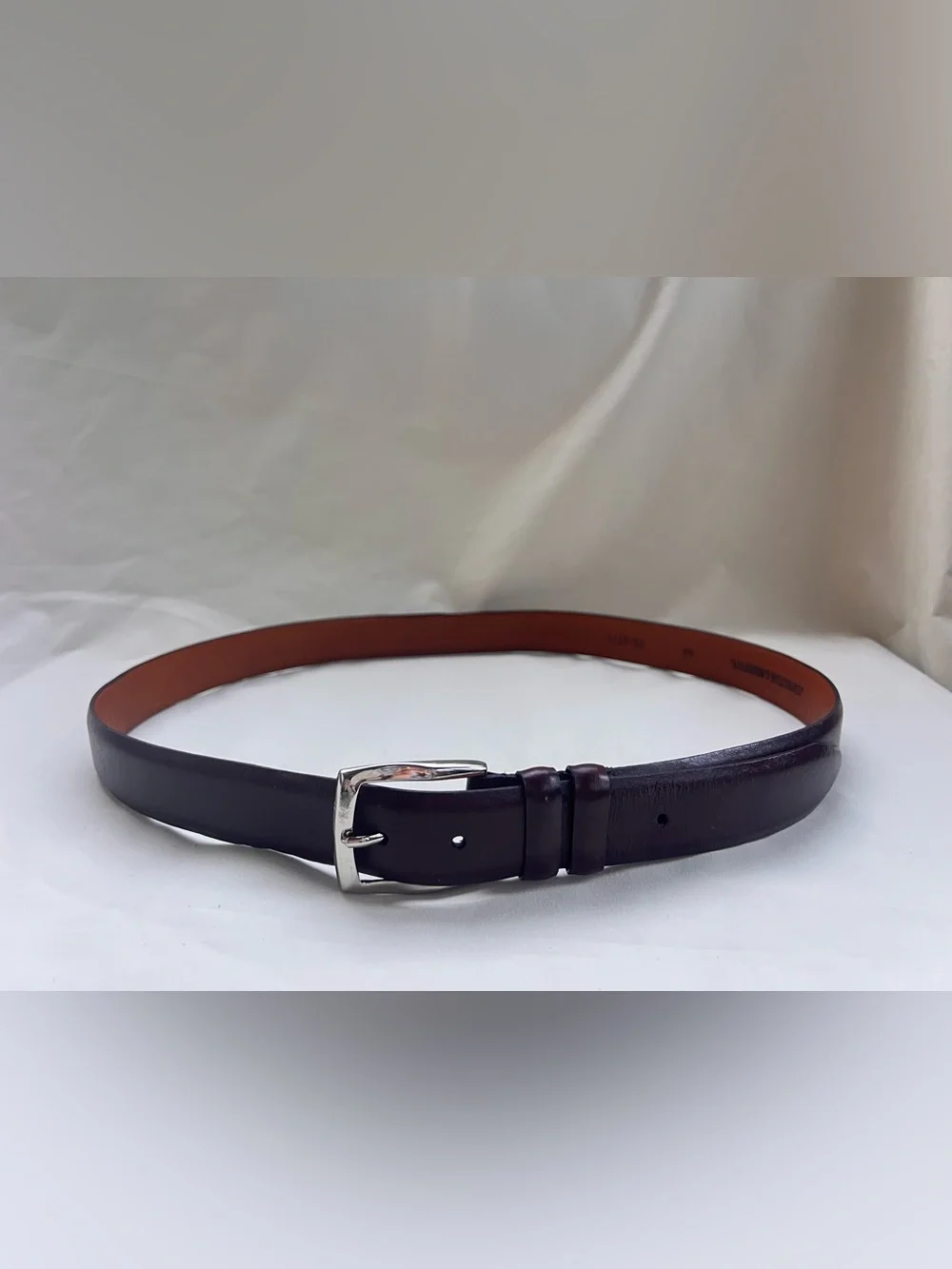 Johnston & Murphy Brown Leather Dress Belt 44 Silver Buckle USA MADE Classic BBQ